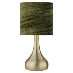 First Choice Lighting Romana - Antique Brass Touch Table Lamp with Green Crushed Velvet in Bronze