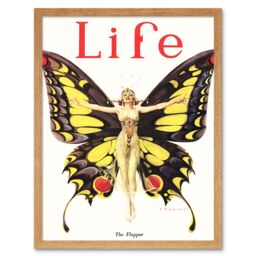 "Artery8 Wall Art Print Magazine Cover 1922 The Flapper Woman Butterfly Dancer Bright Vintage Cover Art Framed in Light Oak - Size: W12"" x H16""" - thumbnail 1