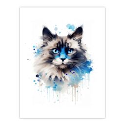 "Artery8 Wall Art Print Birman Cat Lovers Gift Watercolour Pet Portrait Painting Artwork Poster - Size: W12"" x H16""" - thumbnail 1