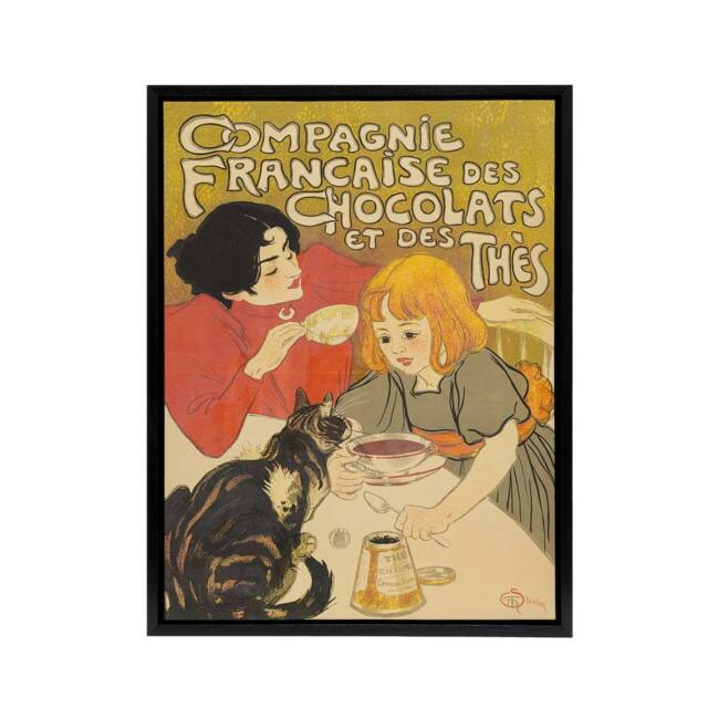 "Artery8 Chocolate & Tea French Vintage Advert Steinlen Framed Canvas Art - Size: W18"" x H24""" - image 1