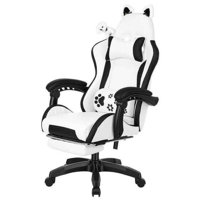 KORVIXA Cute Gaming Chair with Dog Ears Height Adjustable Reclining in White - Size: 100 cm x 100 cm - image 1