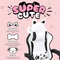 KORVIXA Cute Gaming Chair with Dog Ears Height Adjustable Reclining in White - Size: 100 cm x 100 cm - thumbnail 4