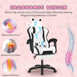 KORVIXA Cute Gaming Chair with Dog Ears Height Adjustable Reclining in White - Size: 100 cm x 100 cm - thumbnail 5