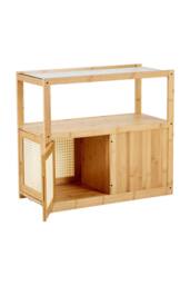 Wooden‑Glass Side Table with Swivel Casters in Brown - thumbnail 3