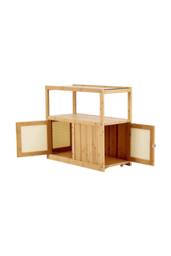 Wooden‑Glass Side Table with Swivel Casters in Brown - thumbnail 4