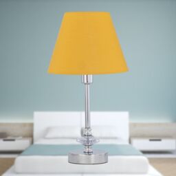 First Choice Lighting Chrome Jewelled Table Lamp with Ochre Yellow Shade in Silver - thumbnail 3