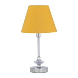 First Choice Lighting Chrome Jewelled Table Lamp with Ochre Yellow Shade in Silver - thumbnail 1