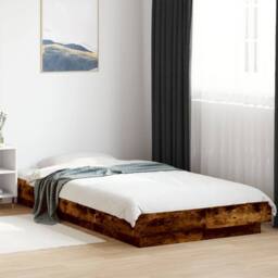 Berkfield Home Durable Bed Frame with LED Lights without Mattress Smoked Oak 90x200cm in Brown - Size: 90x200 cm - thumbnail 2