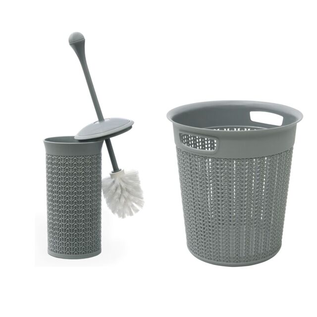 JVL Loop Toilet Brush & Round Plastic Bin in Grey - image 1