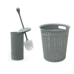 JVL Loop Toilet Brush & Round Plastic Bin in Grey - thumbnail 1