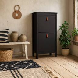 Wyld Haus Wildberry Matt Black Wooden Shoe Cabinet 2 Flip Down Doors - thumbnail 1