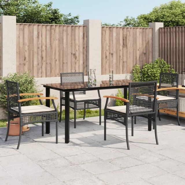 Berkfield Home 5 Piece Garden Dining Set with Cushions Black Poly Rattan - image 1