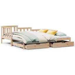 Berkfield Home Versatile Daybed with Trundle & Drawers without Mattress 90x190 in Natural - thumbnail 3