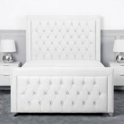 Living Comfort Bedz Ember Plush Velvet Upholstered Bed Slatted Base with 48Inch Headboard in White - Size: Super King - thumbnail 2
