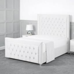 Living Comfort Bedz Ember Plush Velvet Upholstered Bed Slatted Base with 48Inch Headboard in White - Size: Super King - thumbnail 1