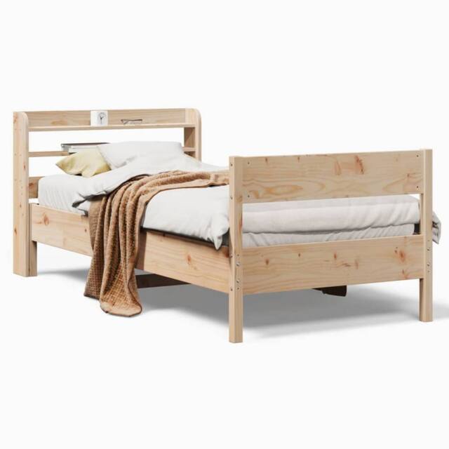 Berkfield Home Bed Frame without Mattress 75x190 cm Small Single Solid Wood Pine in Natural - image 1