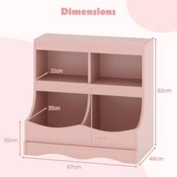 Costway Wooden Toy Storage Organizer 4-Cubs Kids Bookcase for Book & Toy in Pink - thumbnail 2