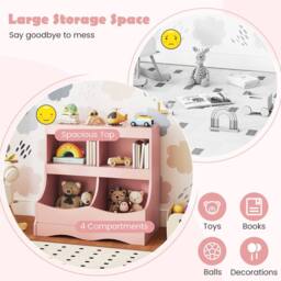Costway Wooden Toy Storage Organizer 4-Cubs Kids Bookcase for Book & Toy in Pink - thumbnail 7