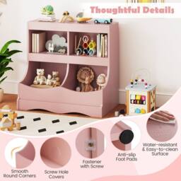 Costway Wooden Toy Storage Organizer 4-Cubs Kids Bookcase for Book & Toy in Pink - thumbnail 6