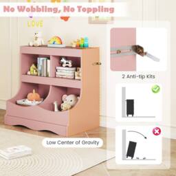 Costway Wooden Toy Storage Organizer 4-Cubs Kids Bookcase for Book & Toy in Pink - thumbnail 9