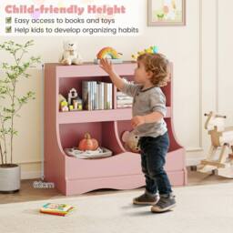 Costway Wooden Toy Storage Organizer 4-Cubs Kids Bookcase for Book & Toy in Pink - thumbnail 8