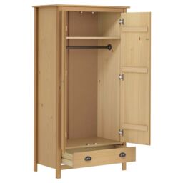 Berkfield Home 2-Door Wardrobe Hill 89x50x170 cm Solid Pine Wood in Brown - Size: 89 x 50 x 170 cm - thumbnail 3