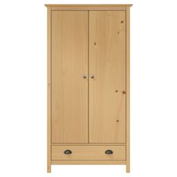 Berkfield Home 2-Door Wardrobe Hill 89x50x170 cm Solid Pine Wood in Brown - Size: 89 x 50 x 170 cm - thumbnail 2