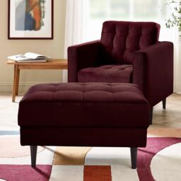 FurnitureboxUK Jade Velvet Chesterfield Footstool in Maroon - thumbnail 1
