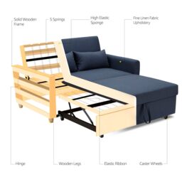 Bravich LTD Dahlia 2-Seater Pull Out Sofa Bed - Convertible Sleeper Sofa in Blue - Size: 2 Seater - thumbnail 4