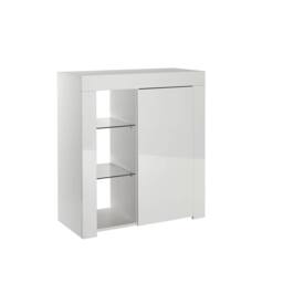 Nordara Modern 1-Door Sideboard Cabinet With Lights Gloss Matt Buffet in White - thumbnail 3