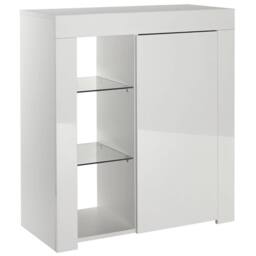 Nordara Modern 1-Door Sideboard Cabinet With Lights Gloss Matt Buffet in White - thumbnail 1