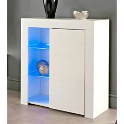Nordara Modern 1-Door Sideboard Cabinet With Lights Gloss Matt Buffet in White - thumbnail 5