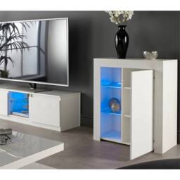 Nordara Modern 1-Door Sideboard Cabinet With Lights Gloss Matt Buffet in White - thumbnail 4