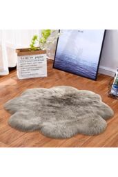 Living and Home 90CM Soft Fluffy Rug Grey Faux Sheepskin Fur Rug Shaggy Couch Mat for Bedroom Living Room - Size: 90 cm diameter - thumbnail 2