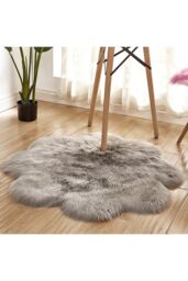 Living and Home 90CM Soft Fluffy Rug Grey Faux Sheepskin Fur Rug Shaggy Couch Mat for Bedroom Living Room - Size: 90 cm diameter - thumbnail 3