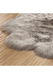 Living and Home 90CM Soft Fluffy Rug Grey Faux Sheepskin Fur Rug Shaggy Couch Mat for Bedroom Living Room - Size: 90 cm diameter - thumbnail 5