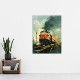 "Artery8 Locomotive Train Front View Railway Painting Wall Art Print - Size: W24"" x H32""" - thumbnail 4