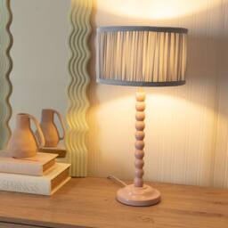 ValueLights Bobbins Rose Pink Table Lamp with Ruched Pleated Shade & Bulb in Baby Blue - thumbnail 2