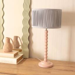 ValueLights Bobbins Rose Pink Table Lamp with Ruched Pleated Shade & Bulb in Baby Blue - thumbnail 1