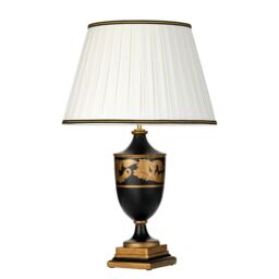 Loops Single Table Lamp Ivory with Black & Gold Trim Shade LED E27 60w Bulb d00426 - thumbnail 2