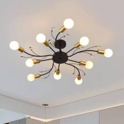 Garwarm 10-Light Semi Flush Pendant Chandelier in Black - thumbnail 1