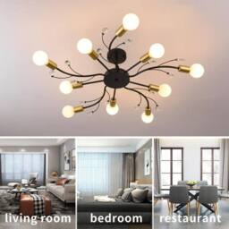 Garwarm 10-Light Semi Flush Pendant Chandelier in Black - thumbnail 6