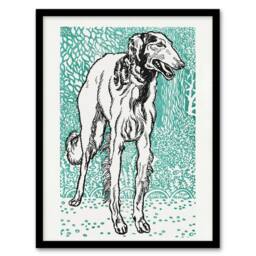Artery8 Moriz Jung Dog Lover Long Haired Greyhound Portrait Framed Art Print in Blue - Size: A4 - thumbnail 1