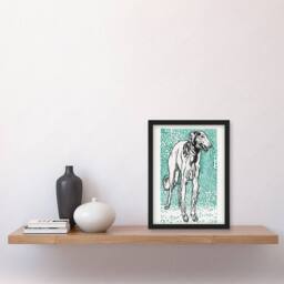 Artery8 Moriz Jung Dog Lover Long Haired Greyhound Portrait Framed Art Print in Blue - Size: A4 - thumbnail 2