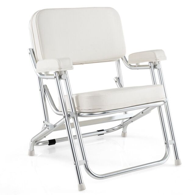 Gymax Folding Deck Chair Boat Metal Seat Beach Chair For Marines Ship Yacht in White - image 1
