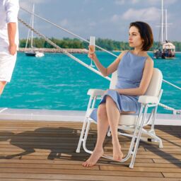 Gymax Folding Deck Chair Boat Metal Seat Beach Chair For Marines Ship Yacht in White - thumbnail 3