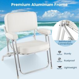Gymax Folding Deck Chair Boat Metal Seat Beach Chair For Marines Ship Yacht in White - thumbnail 4