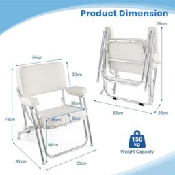 Gymax Folding Deck Chair Boat Metal Seat Beach Chair For Marines Ship Yacht in White - thumbnail 2