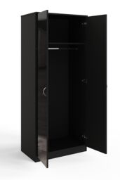 FWStyle 2 Door Mirrored High Gloss Black Double Wardrobe - thumbnail 4