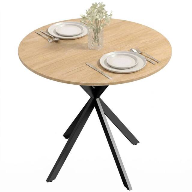 Kelvenix 80cm Round Dining Table with Cross Steel Legs in Brown - Size: 0.6m2 - image 1